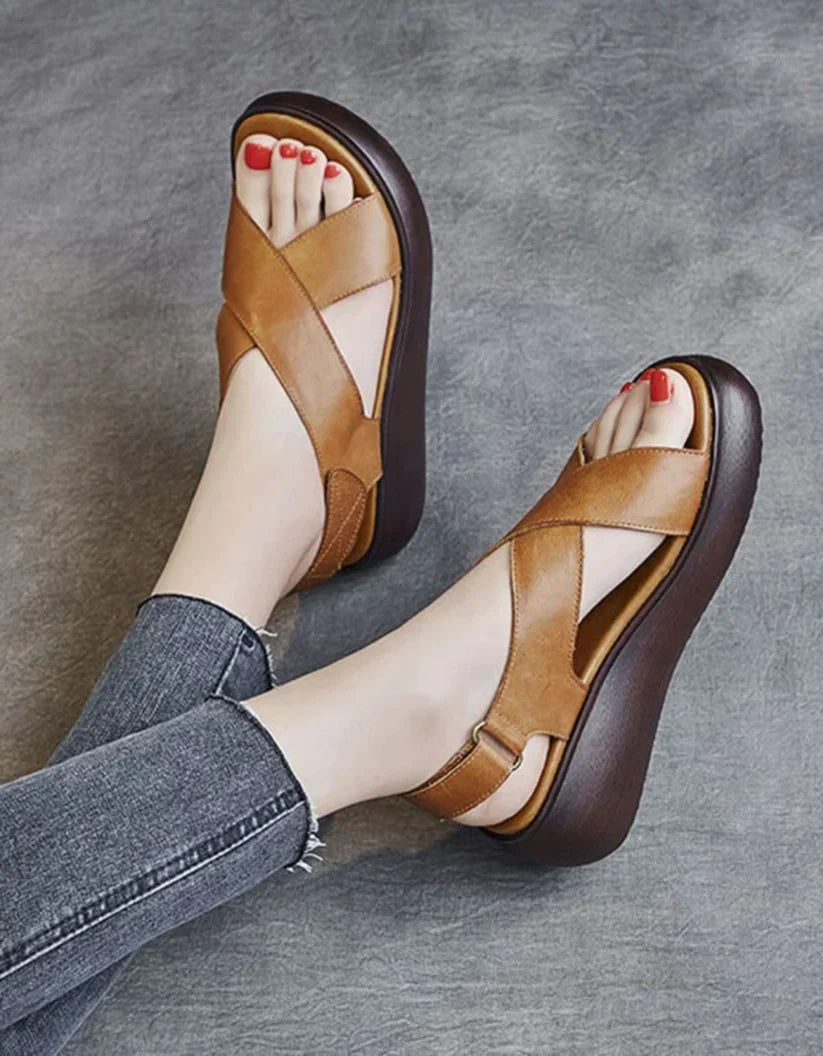 Summer Open-Toe Cross Strap Wedge Sandals